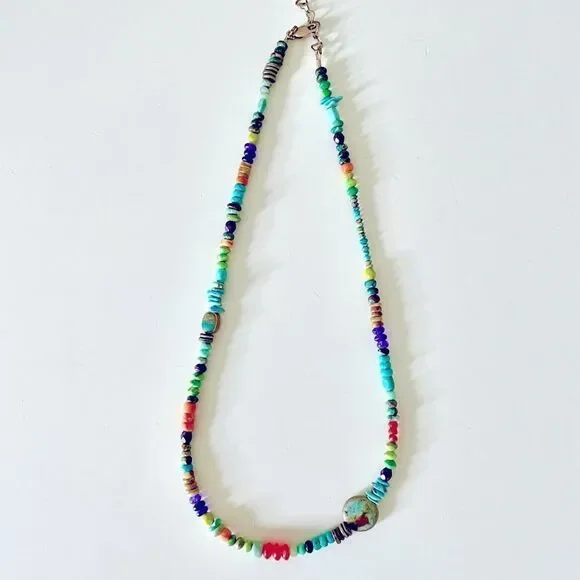 Gorgeous, unique Riverstone semi-precious beaded necklace, 15 inches adjustable. - Picture 2 of 7